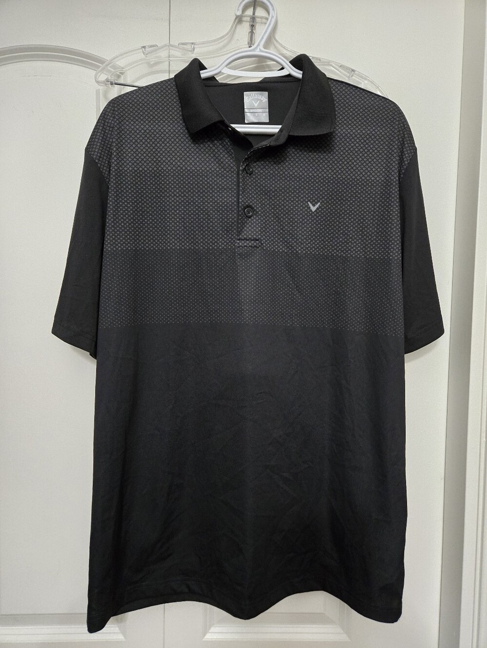Callaway Men's Black Short-Sleeve Polo with Subtle Dot Pattern